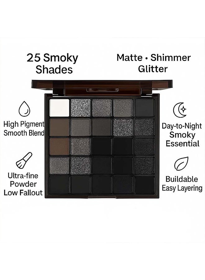 KAPEINE 25 Color Black Eyeshadow Palette, Smoke Eyeshadow Palette Silver Smokey Eye Shadow Matte Velvet & Metallic Shimmer Cool Smoky Dark Shades for Goth Makeup No Fading, Long Lasting Waterproof - Image 4